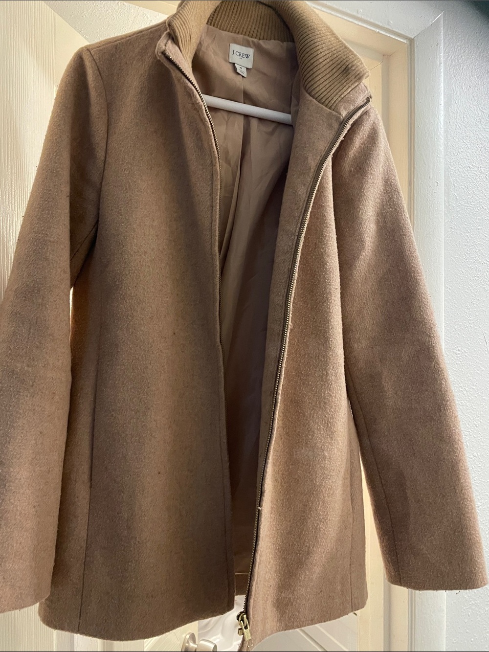 J. Crew Men’s Camel Wool-Blend Zip Pea Coat